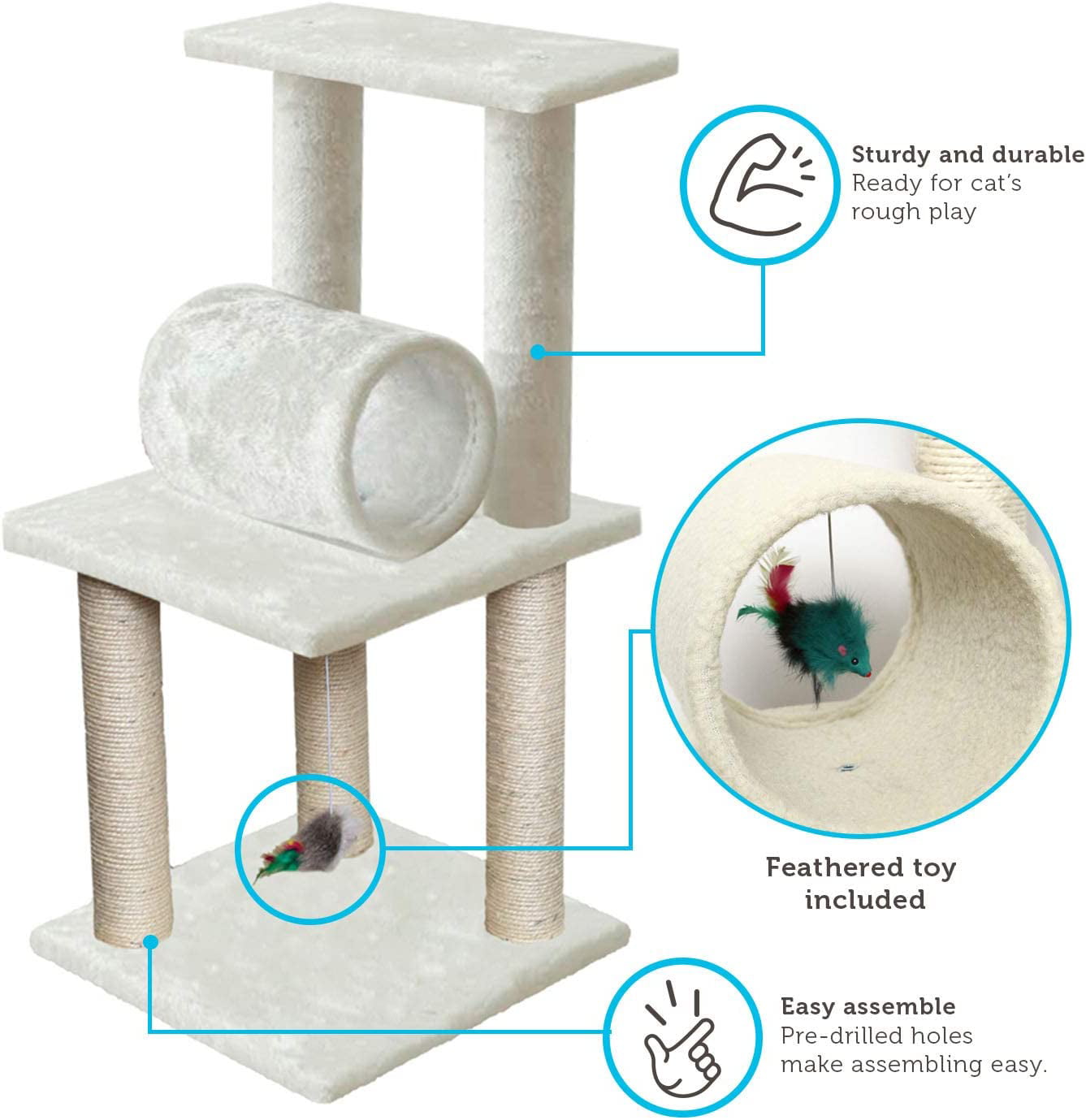 Paws & Pals Cat Tree Climb Tower Cave Condo Scratching Post (Small) (White)