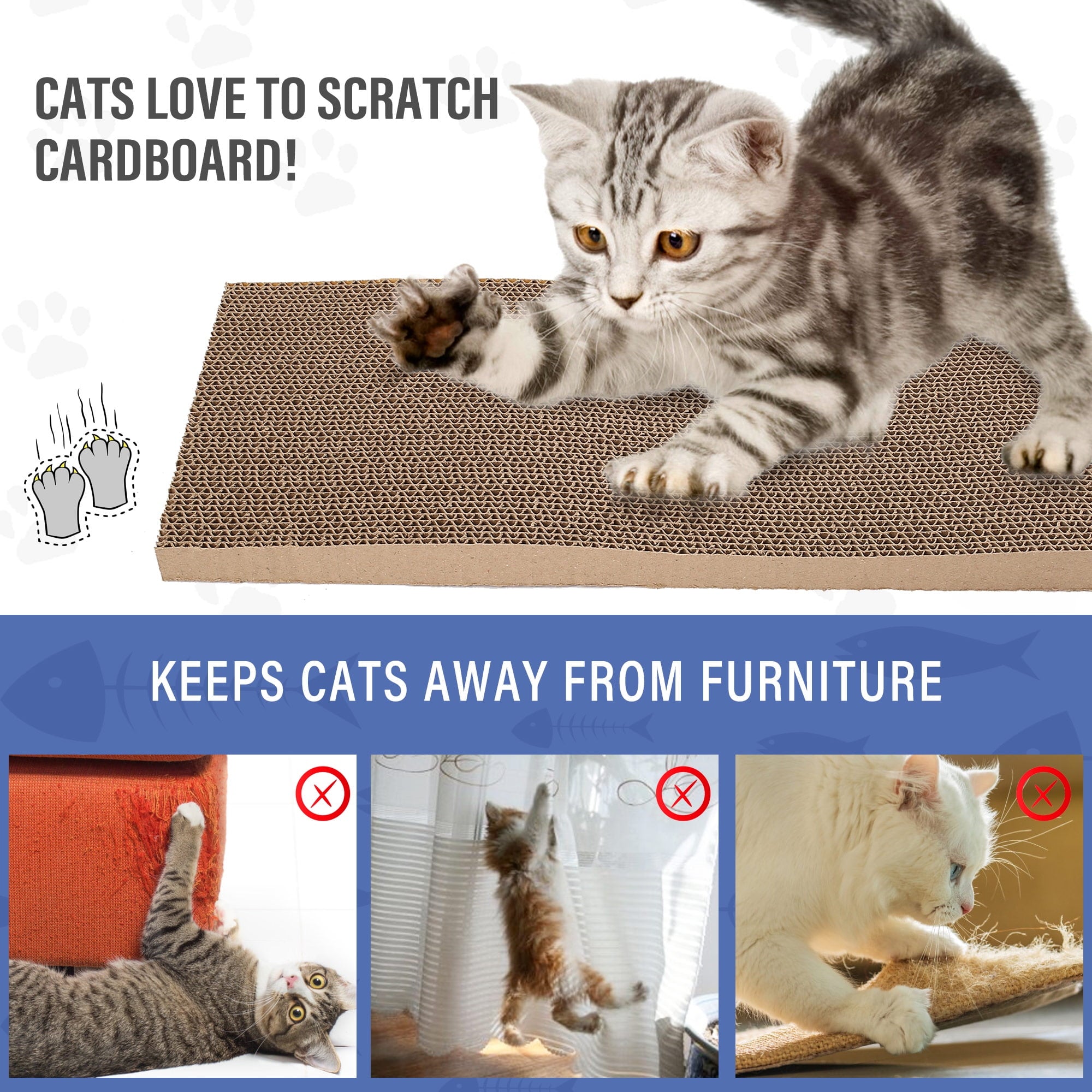 PrimePets 3 in 1 Cat Scratcher Cardboard, Reversible Corrugated Cat Scratching Pad