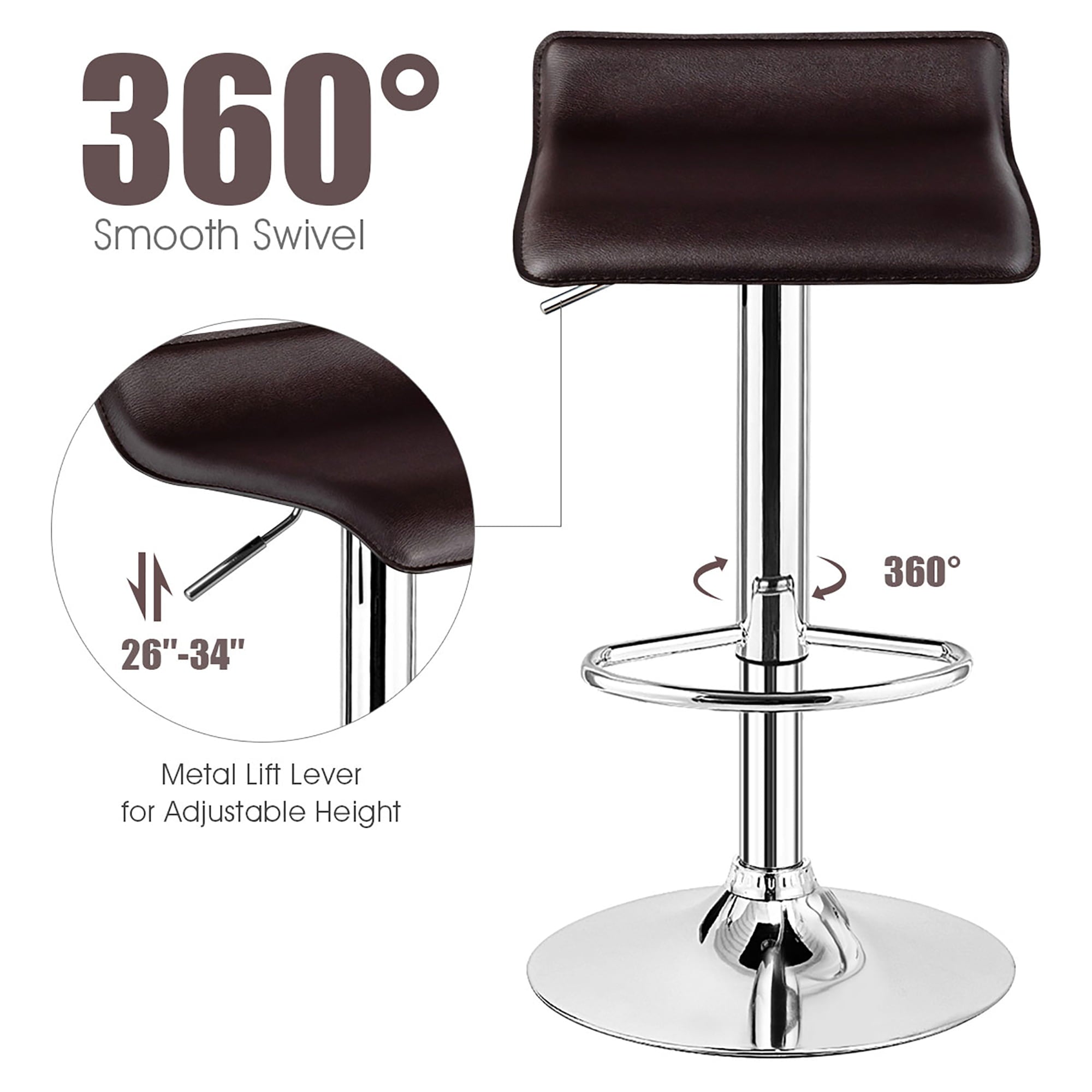 Costway Set of 2 Swivel Bar Stool PU Leather Adjustable Kitchen Counter Bar Chair Coffee