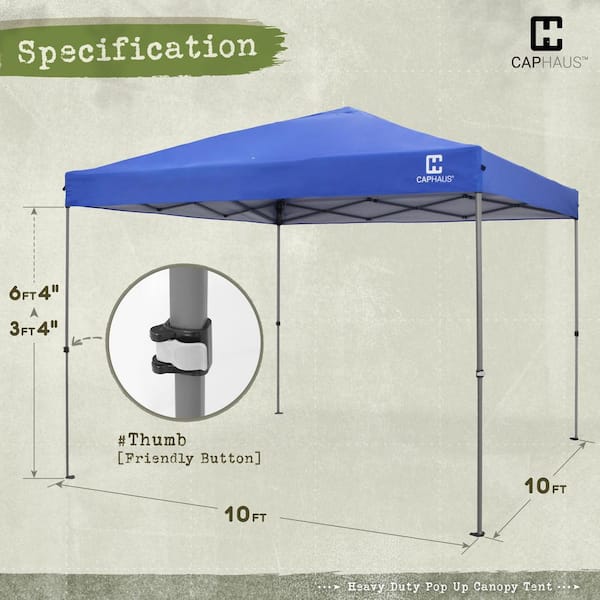 10 ft. x 10 ft. Blue Patented 1-Push Pop Up Outdoor Canopy Tent, Heavy-Duty Commercial Grade with Central Lock
