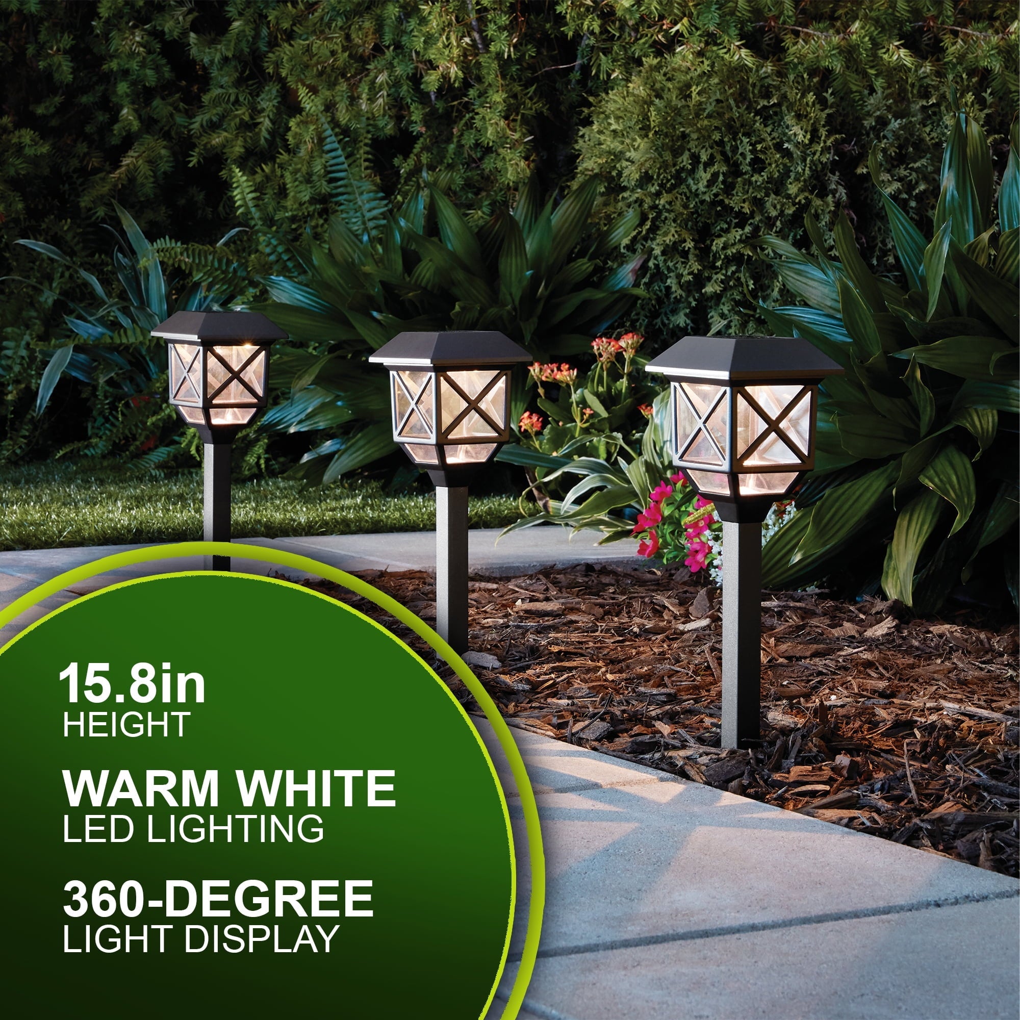 Mainstays Solar Powered Black Square LED Landscape Pathway Light with Plastic Lens, 8 Lumens (6 Count)