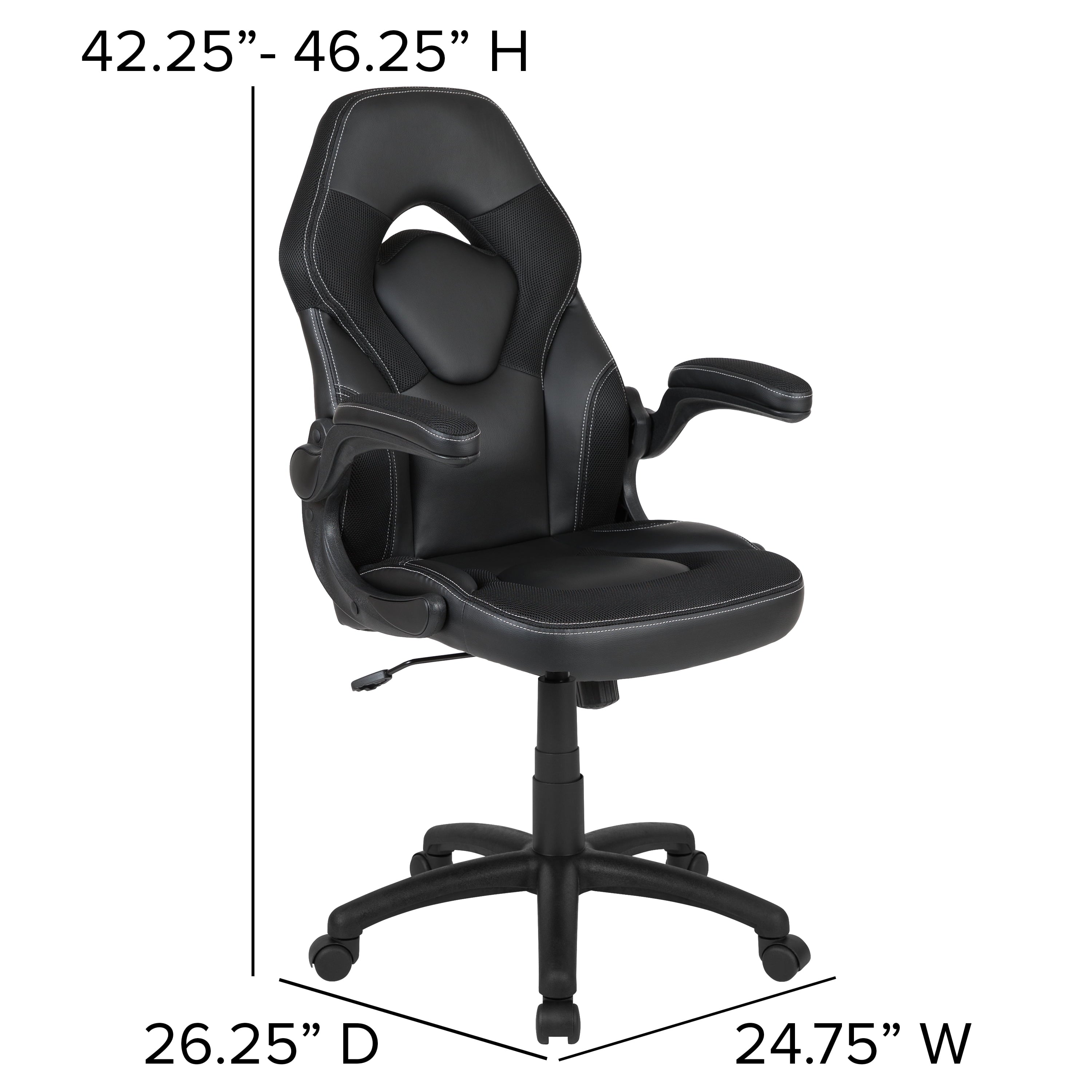 Emma + Oliver Gaming Racing PC Chair with Flip-up Arms, Black LeatherSoft
