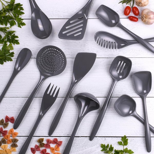 Gray Cook and Serve Melamine Utensils, 12-Pcs Set