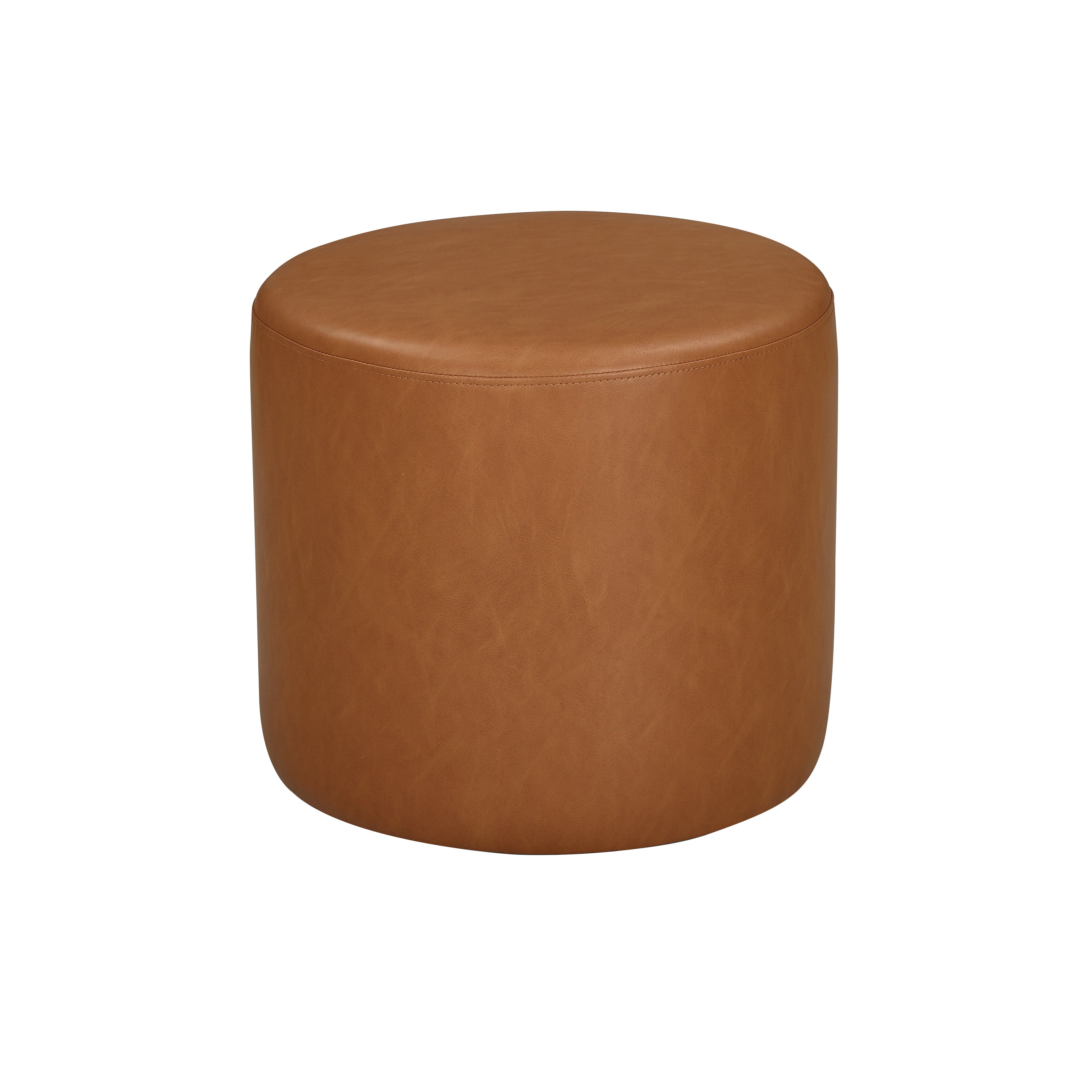 Lifestyle Solutions Warren Round Ottoman, Brown Faux Leather