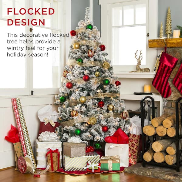 7.5 ft. Pre-Lit Incandescent Flocked Artificial Christmas Tree with 550 Warm White Lights