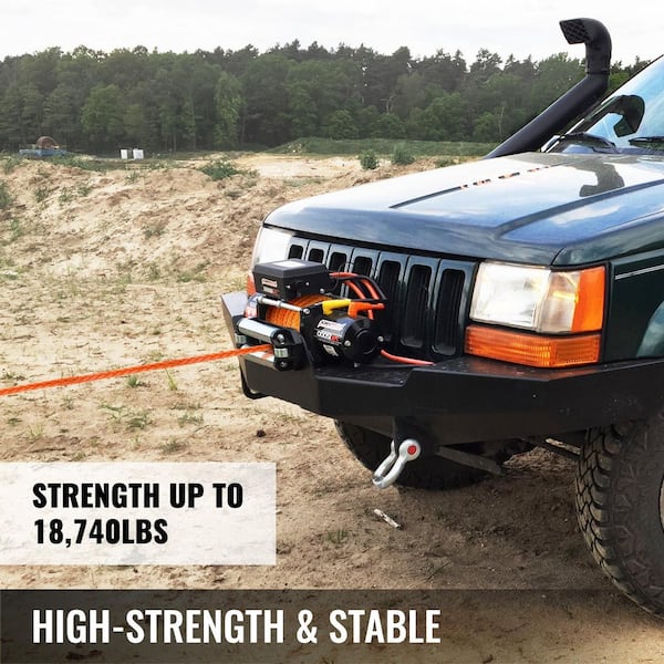 Orange Synthetic Winch Rope 100 ft. x 3/8 in. Winch Line Cable with G70 Hook 18,740 lbs. 12 Strand w/ Protective Sleeve