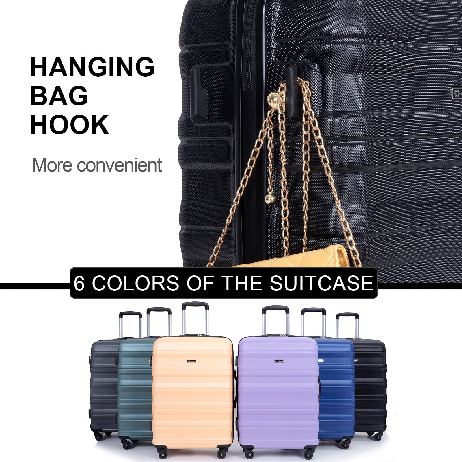 Tripcomp Hardshell Luggage Set 3-Piece Set (21/25/29) Lightweight Suitcase 4-Wheeled Travel Case (Black)