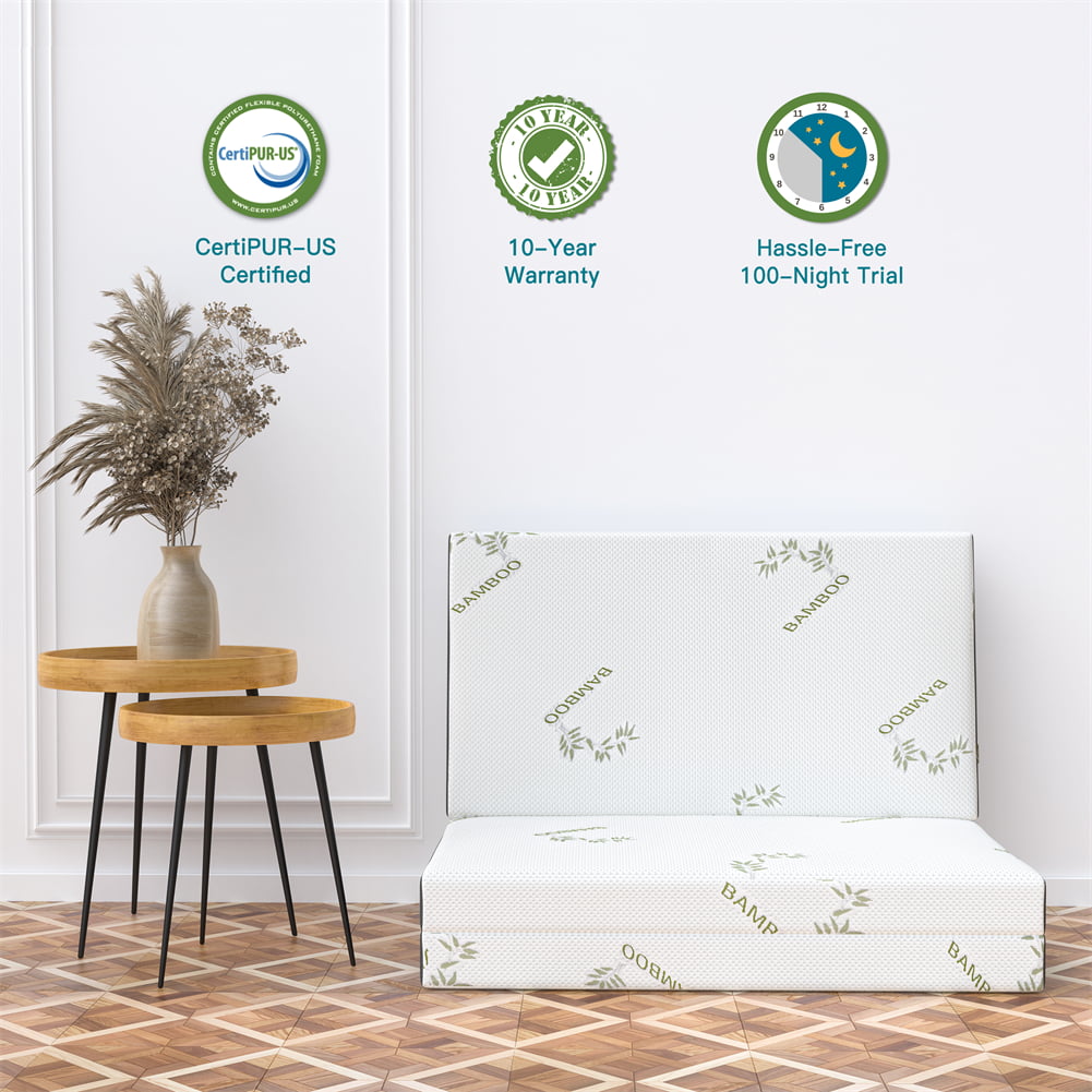 4 Inch Folding Mattress, Portable Trifold Gel Memory Foam Fold Mattresses, Guest Bed, Queen