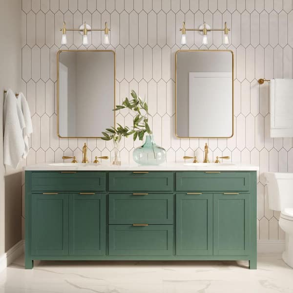 Hensley 21 in. 3-Light Gold and Faux Marble Bathroom Vanity Light Fixture