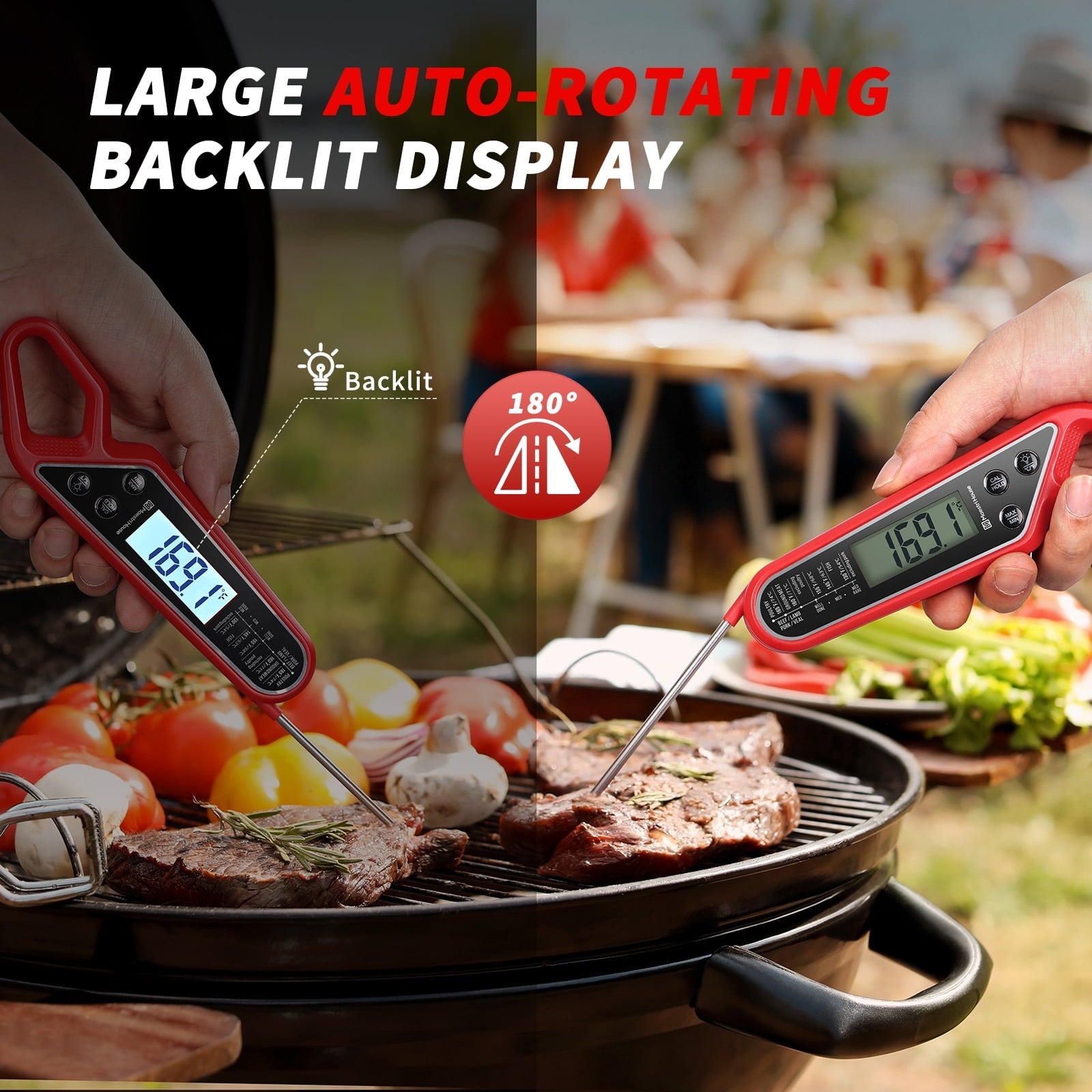 Digital Meat Thermometer 2-in-1 Grillthermometer Instant Read with Temperature Alarm, large LCD Screen, Magnet, Food Thermometer best for BBQ Grill Oven Cooking Kitchen