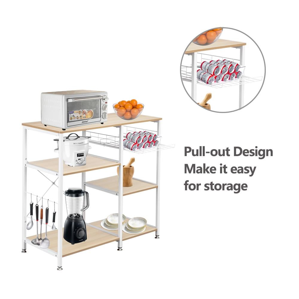 Utility Microwave Oven Stand Storage Cart Workstation Shelf White Oak 3-Tier Rack