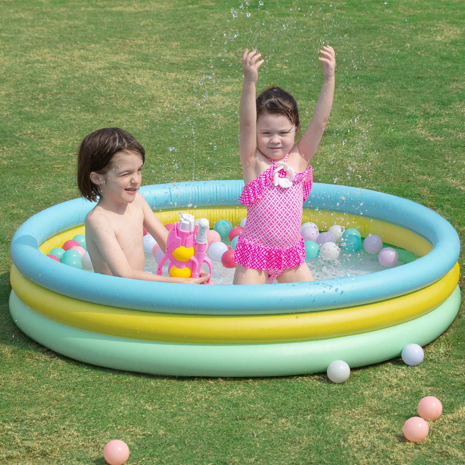 Kiddie Pools, 59'' x 13'' Inflatable Baby Pool, 3 Rings Round Swimming Pool for Kids