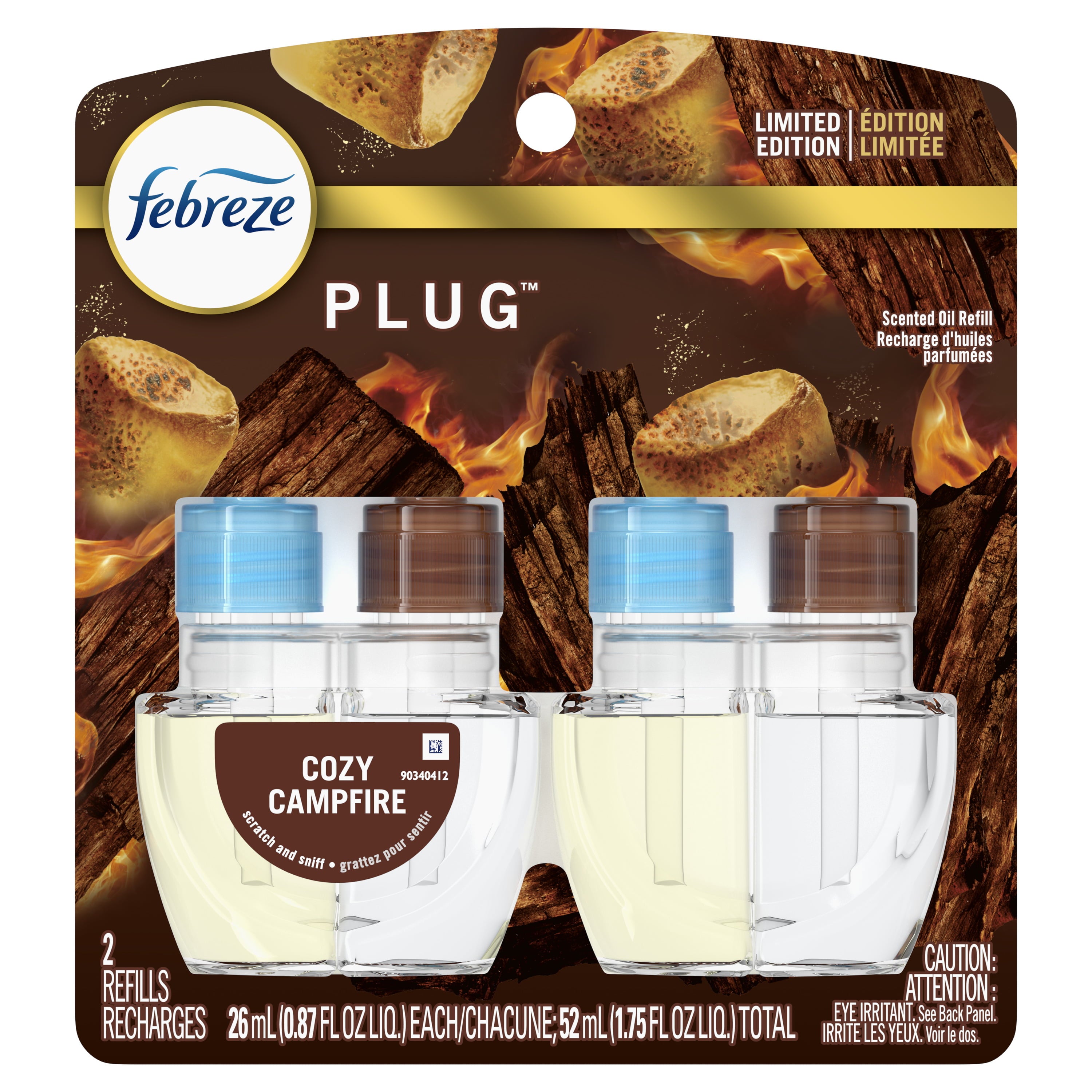 Febreze PLUG Air Freshener Cozy Campfire, .87 oz Oil Refill, 2 Count
