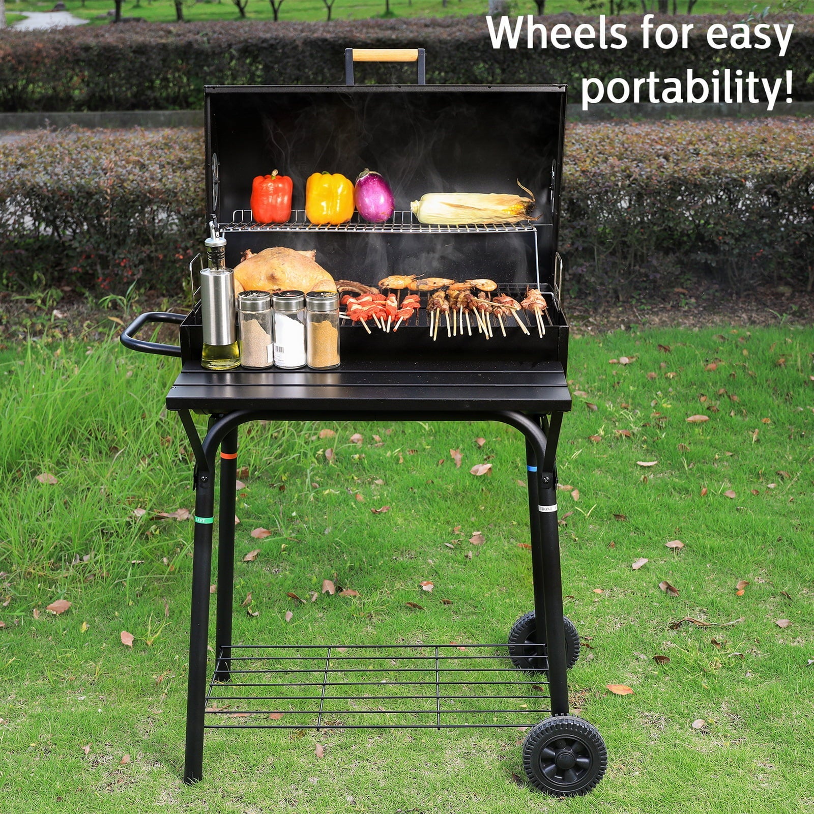 Uten Charcoal Grill Outdoor BBQ Smoker Picnic Camping Patio Backyard Cooking, Black