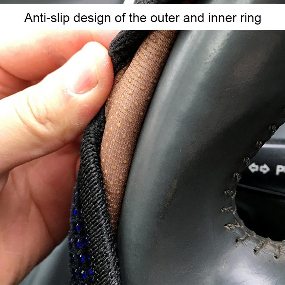 Diamond Leather Steering Wheel Cover with Bling Bling Crystal Rhinestones, Universal Fit 15 Inch Car Wheel Protector for Women Girls