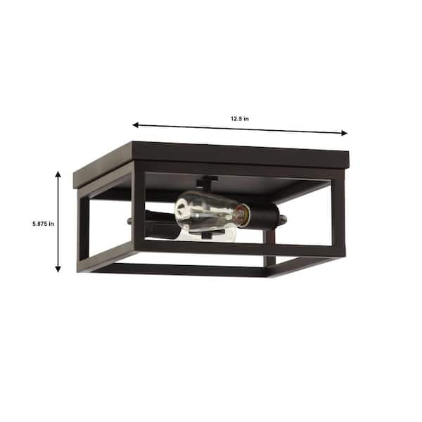 Boswell Quarter 12-1/2 in. 2-Light Black Industrial Open Cage Flush Mount Ceiling Light with Bulbs Included