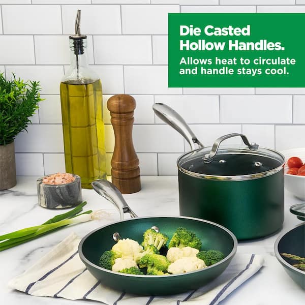 Emerald Green10-Piece Aluminum Ultra-Durable Non-Stick Diamond Infused Cookware Set with Glass Lids