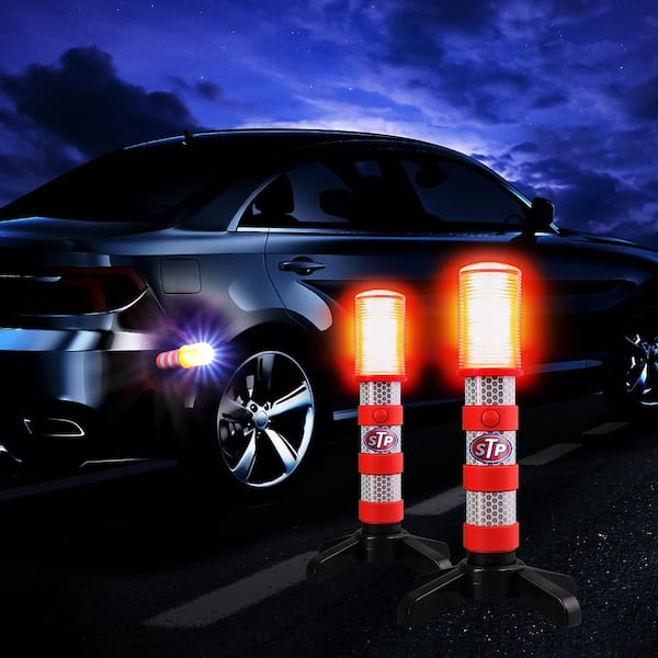 Emergency LED Road Flares, 3 Separate Lighting Modes, Battery-Powered (2-Pack)