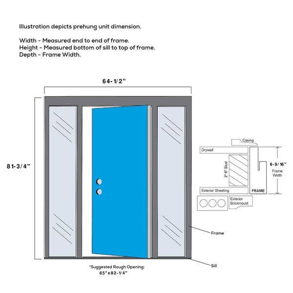 60 in. x 80 in. Right-Hand Inswing Rain Glass Naval Fiberglass Prehung Front Door on 6-9/16 in. Frame