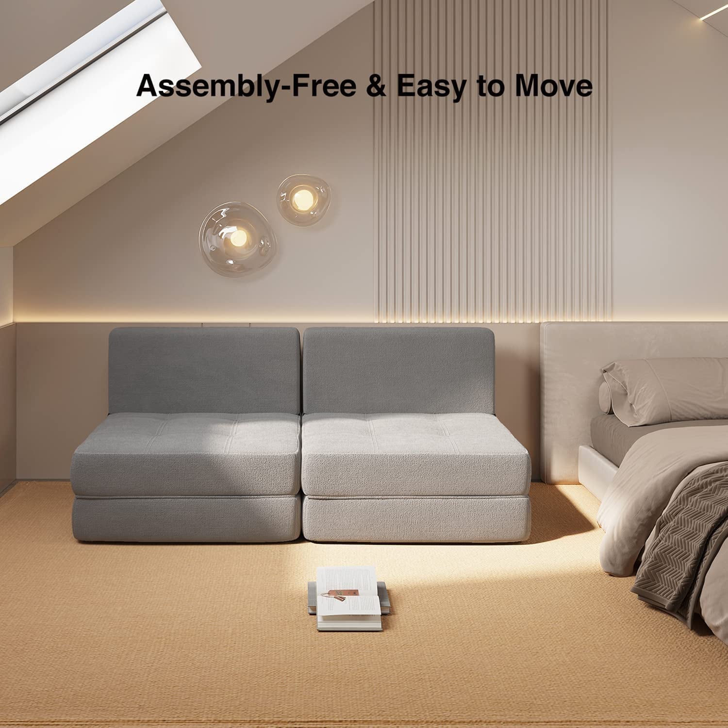 Lofka Chair Bed, Sleeper Sofa Bed with Removable Cover Light Gray