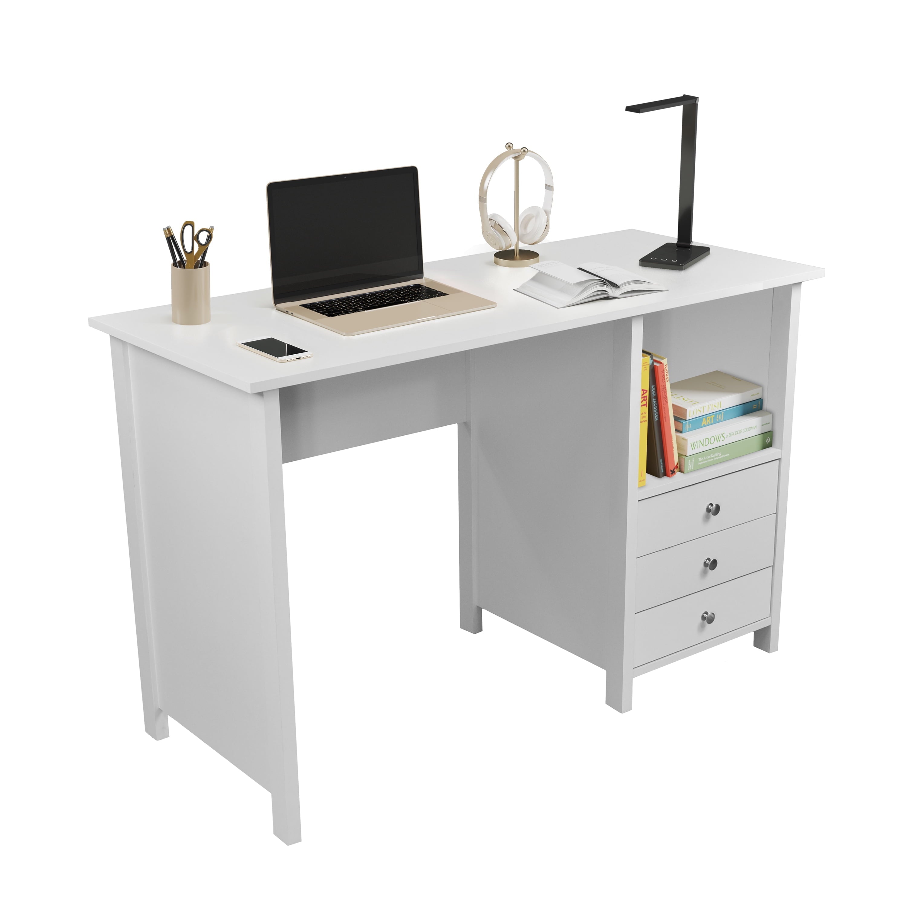 Techni Mobili Contemporary Desk with 3 Storage Drawers, White