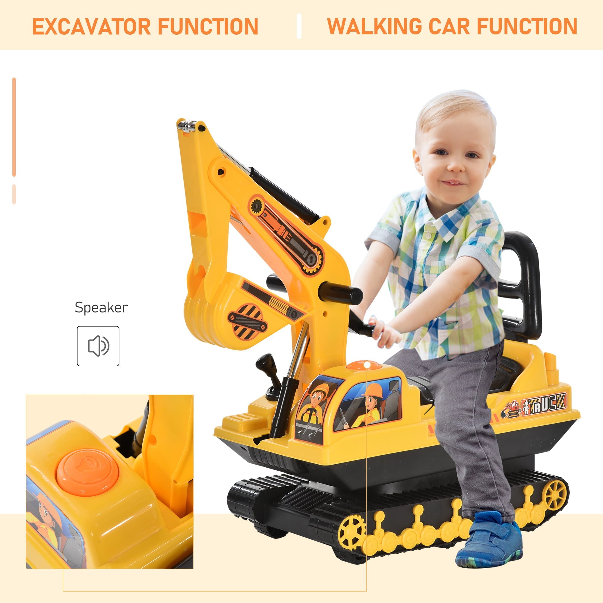 HOMCOM Kids Ride on Tractor with Storage, Excavator Scooter Gift for Kids