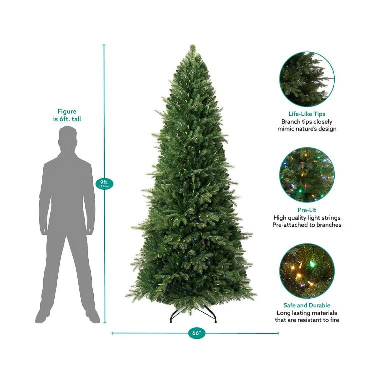 Multi-Color 9ft Prelit Artificial Christmas Tree with Controller, 3692 Branch Tips, 1100 Colorful Lights and Metal Stand, 66