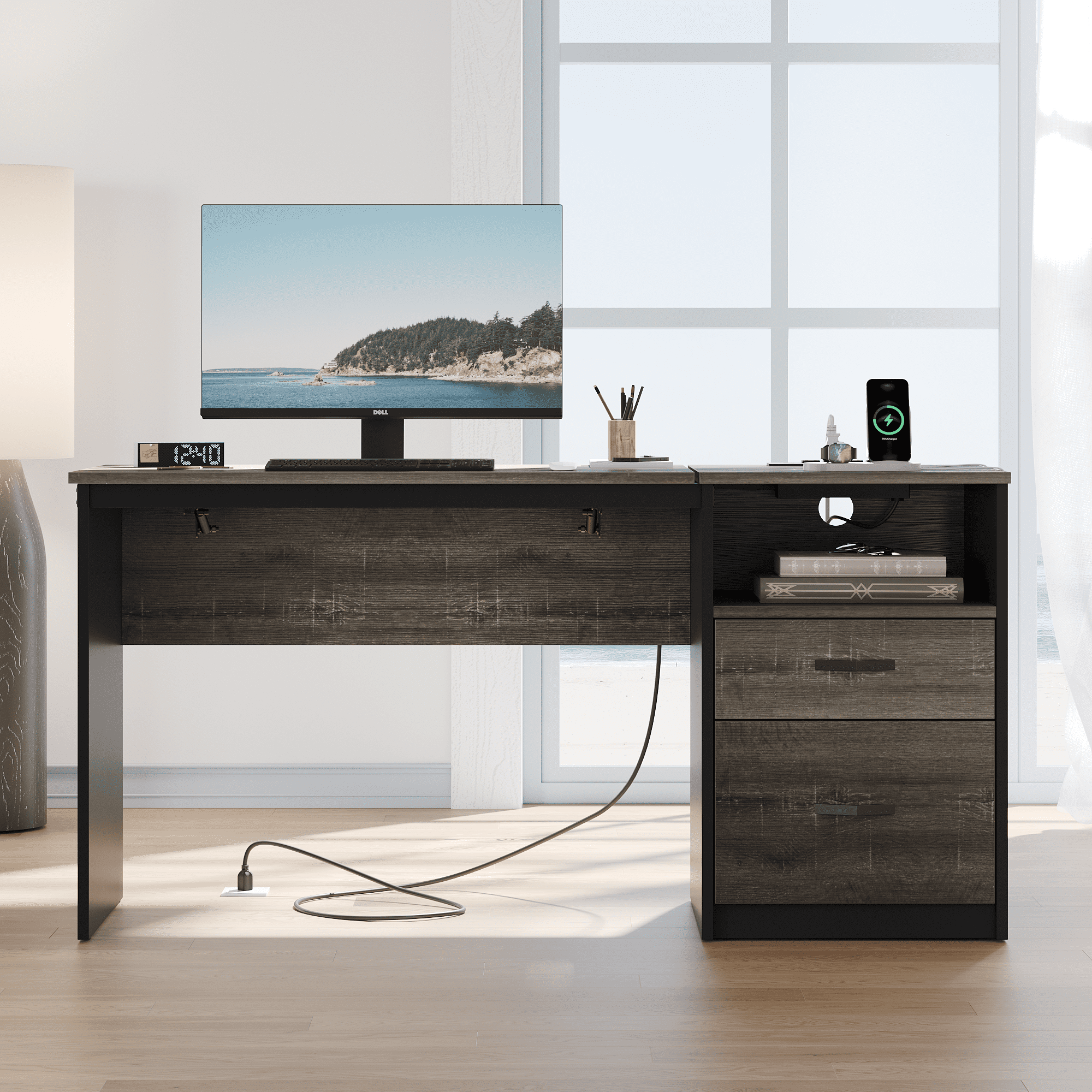 Bestier Computer Desk with Drawers Power Outlet  60