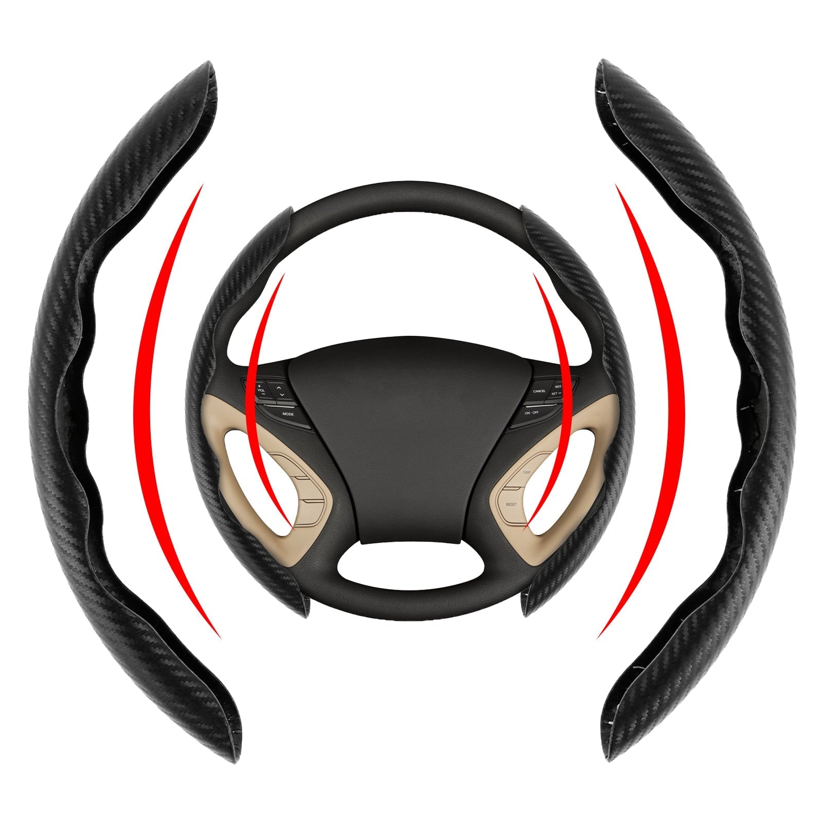 Protoiya Car Steering Wheel Cover,Carbon Fiber Textured Anti-Skid Auto Wheel Cover Protector Universal Car Accessories Reusable for 38cm Diameter Steering Wheel