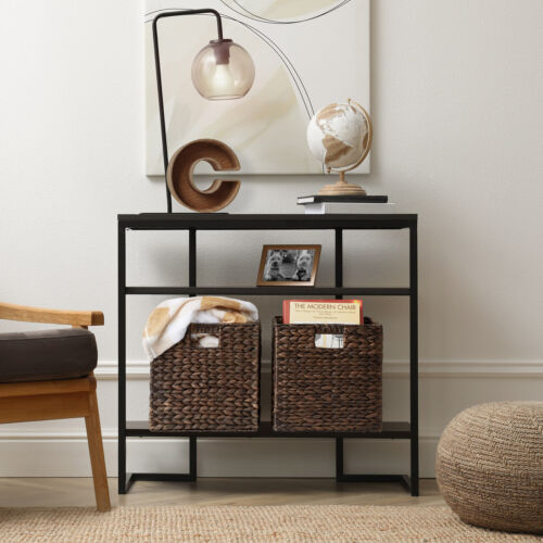 4pk 12" Hyacinth Collapsible Storage Cube Basket Bins for Shelves, Espresso