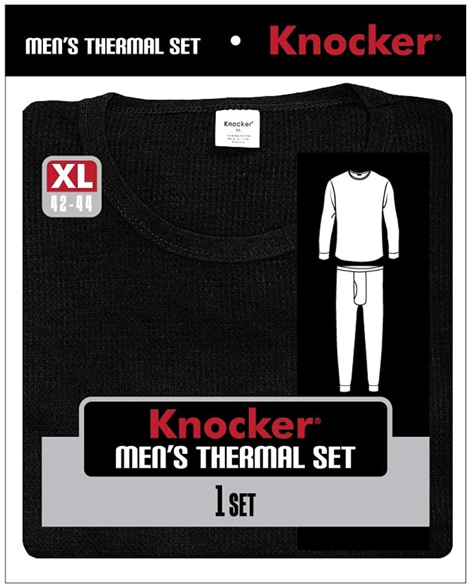 Knocker Men's 2-Piece Long Johns Thermal Underwear Pajama Set (Black, S)
