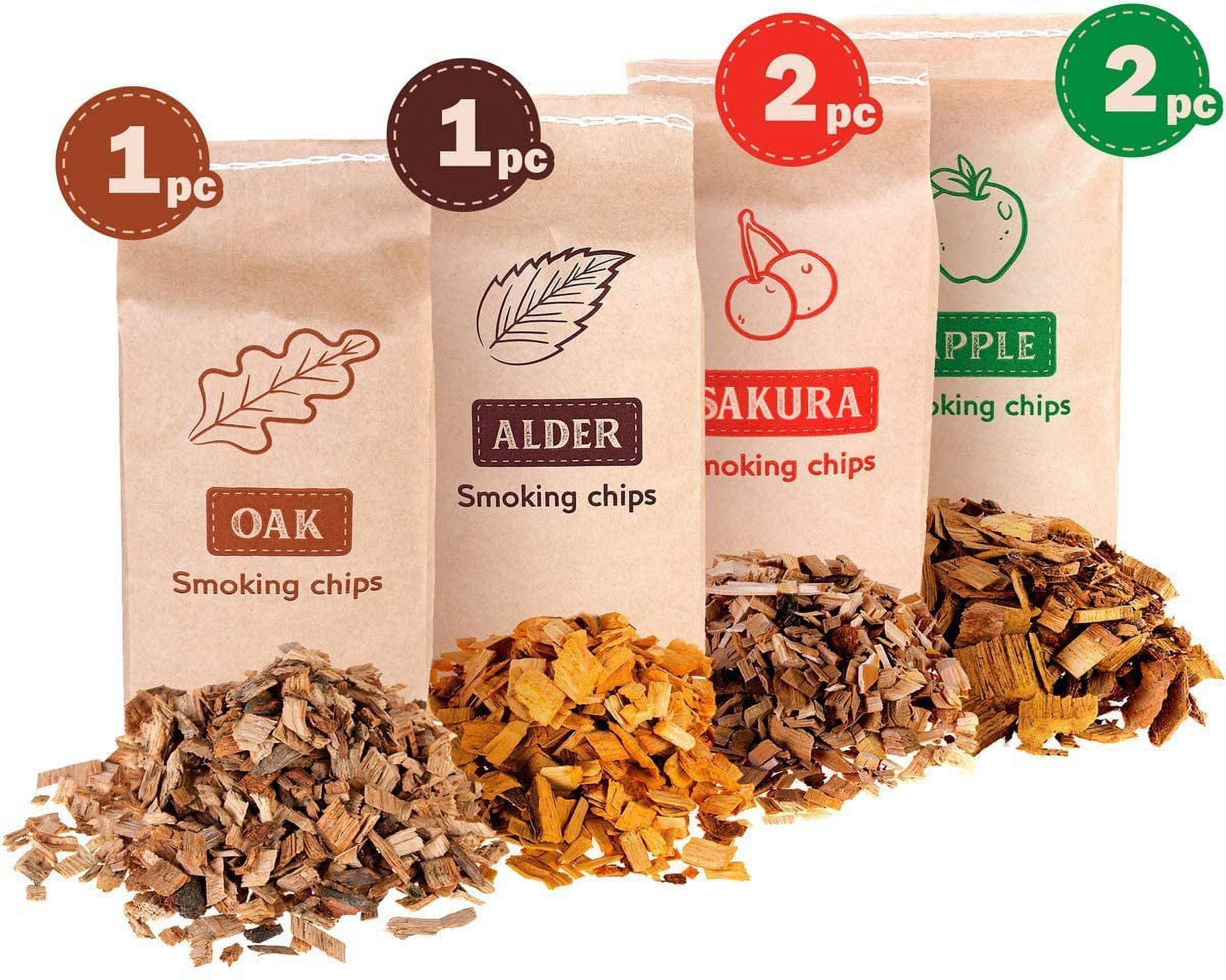 Zorestar Wood Chips for Smokers - 6 pcs Variety Pack of Oak | Alder | Cherry | Apple Chips for Smoking and Grilling + Bonus e-Book