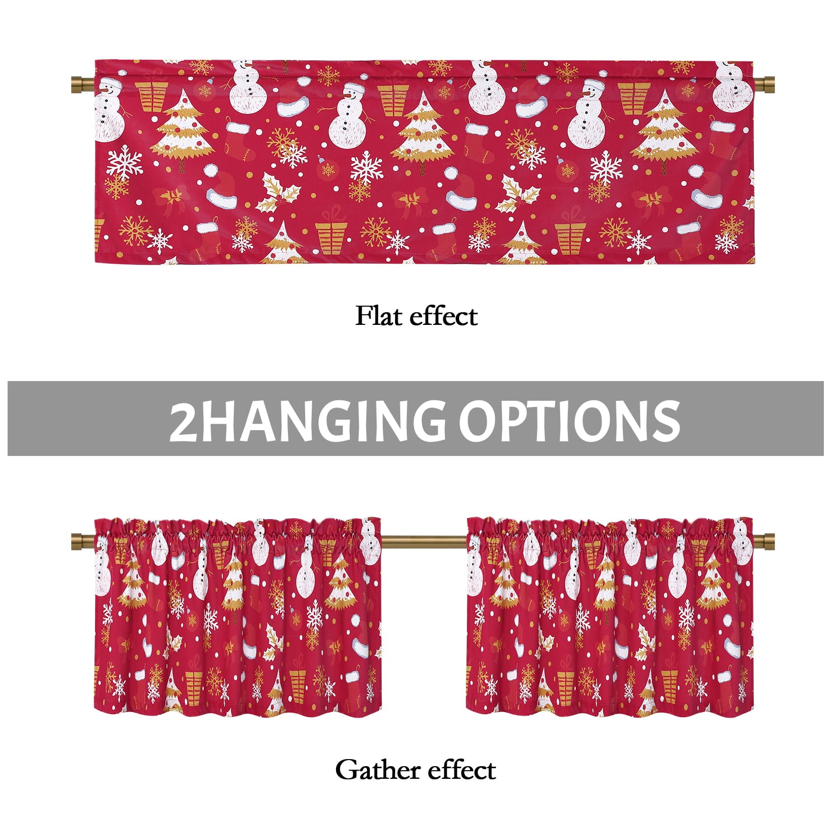 2 Pcs Christmas Print Tier Curtain, Grommet Top Velvet Thermal Insulated Small Curtain