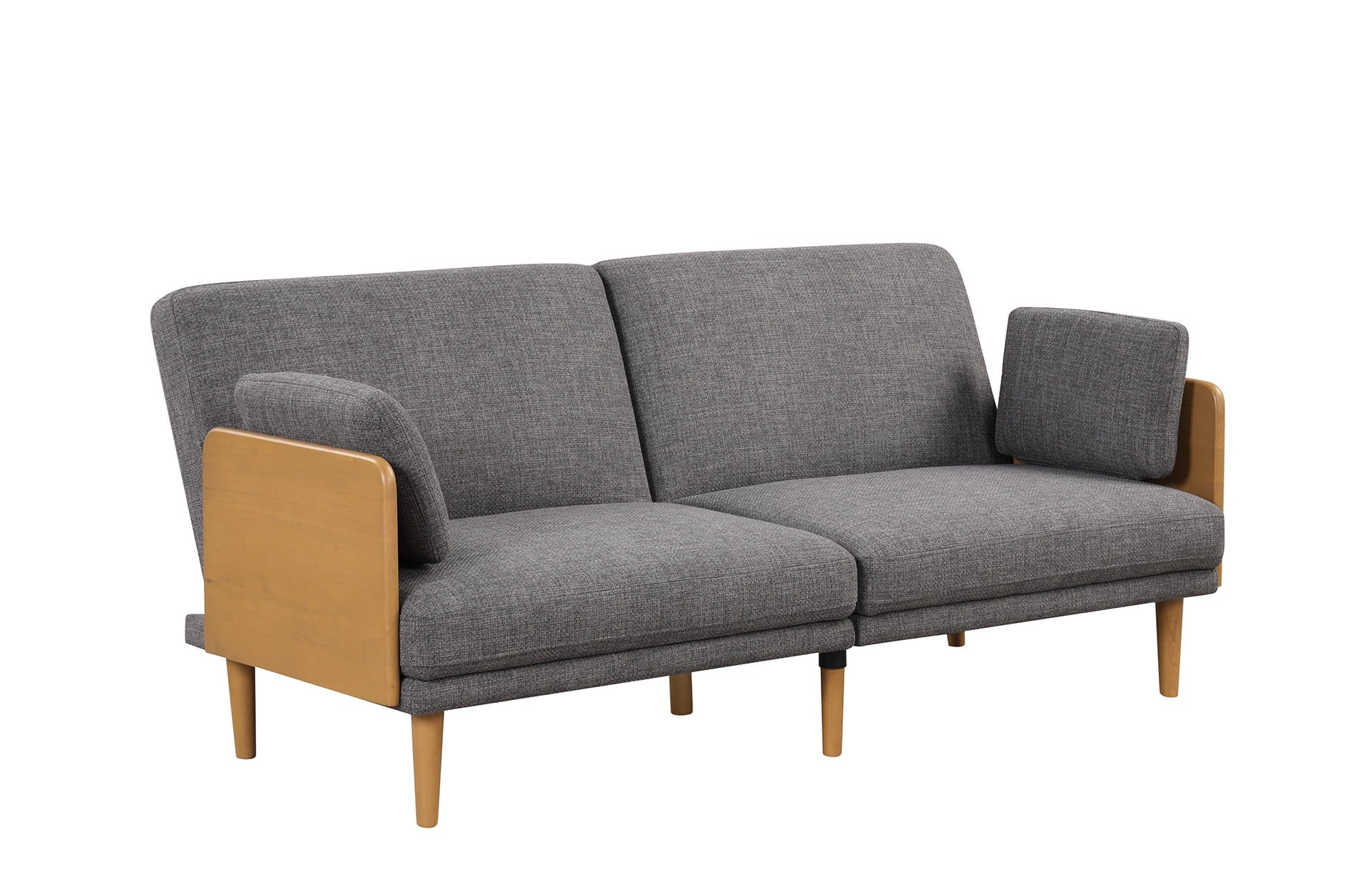 Better Homes & Gardens Futon With Wood Arms, Gray Linen