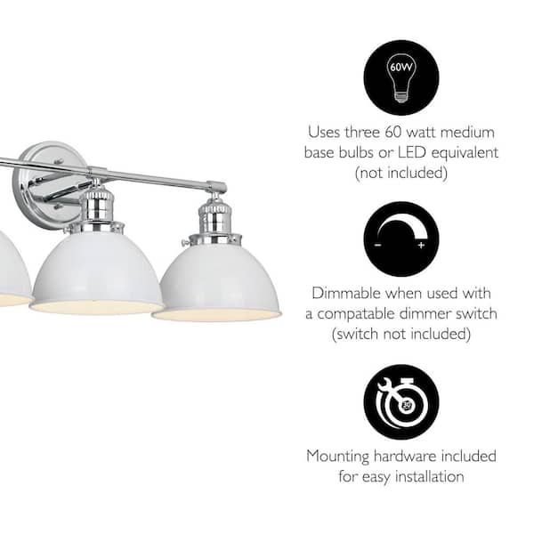 Savannah 26 in. W. 3-Light Polished Chrome Vanity Light with Satin White Shades