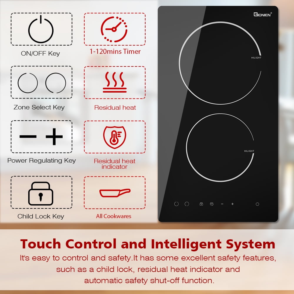 GIONIEN 2 Burner Electric Cooktop, 220V~240V Built-in 12