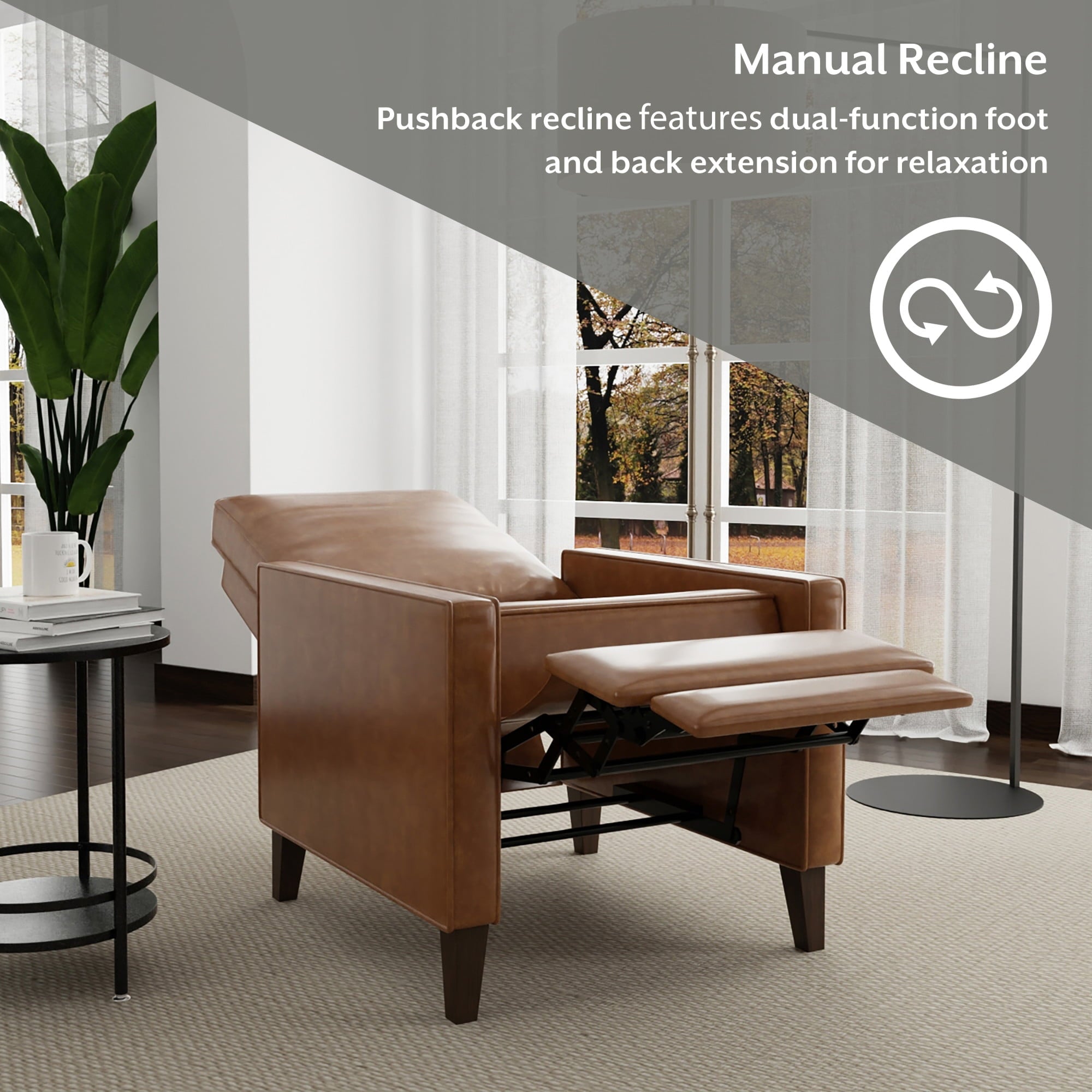 Hillsdale Jianna Faux Leather Push Back Recliner, Saddle Brown