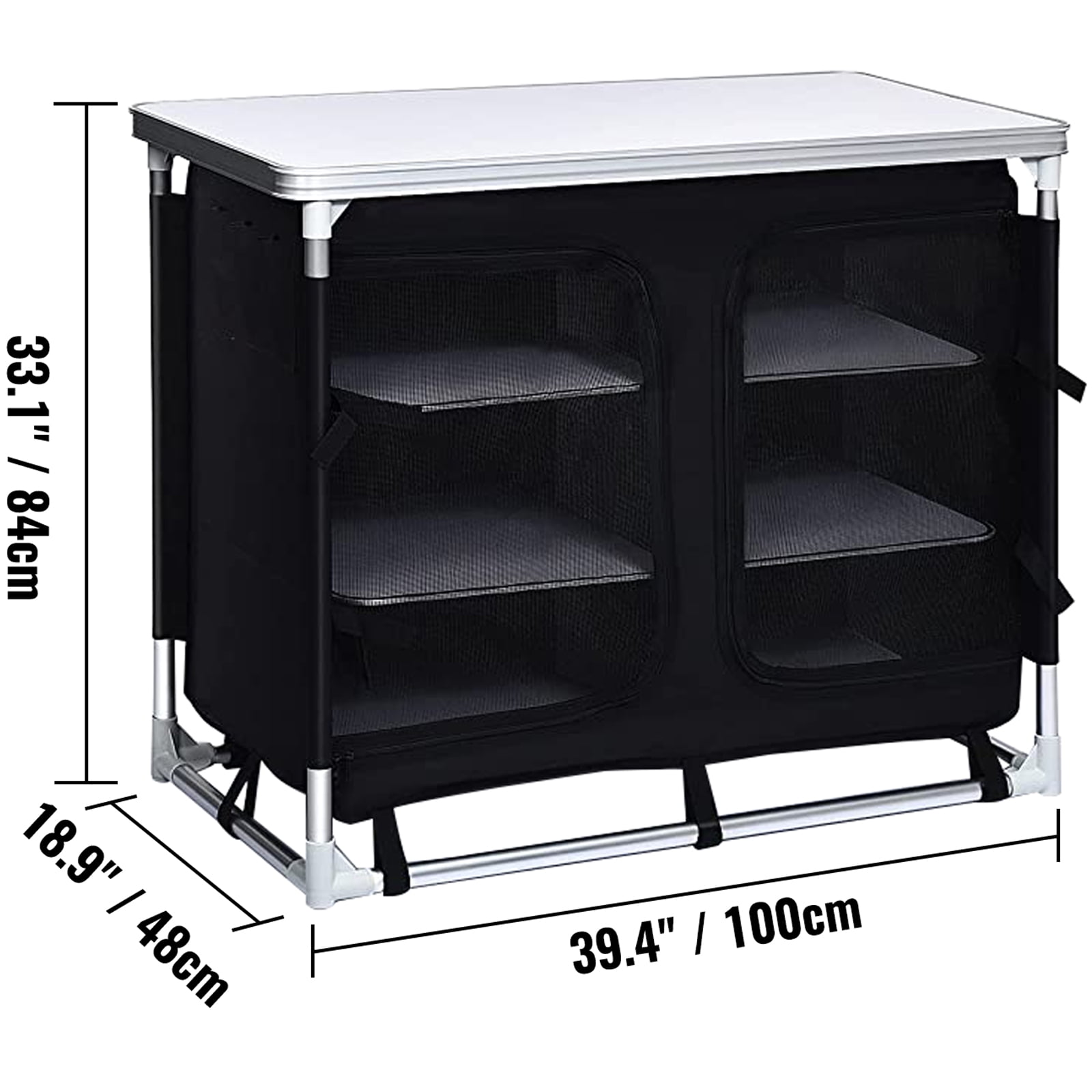 Camping Kitchen Station, Aluminum Portable Folding Cook Table with Storage Organizer and Carrying Bag, Quick Installation for Outdoor BBQ Party Backyards and Tailgating, Black