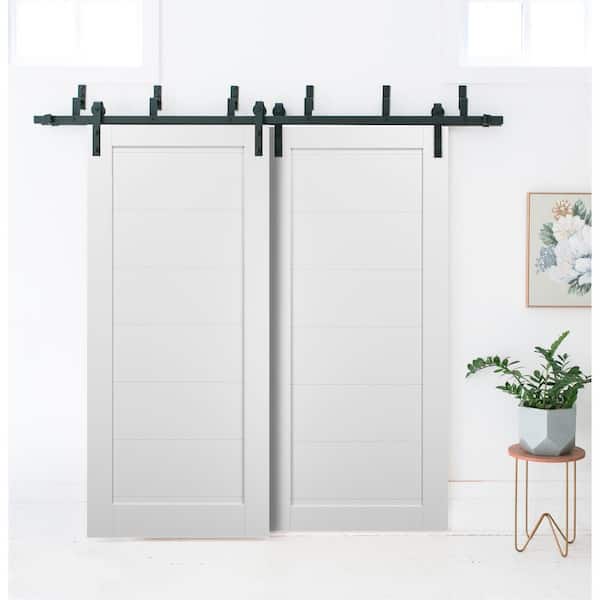 60 in. x 84 in. 1-Panel White Finished Solid Pine MDF Sliding Barn Door with Hardware Kit