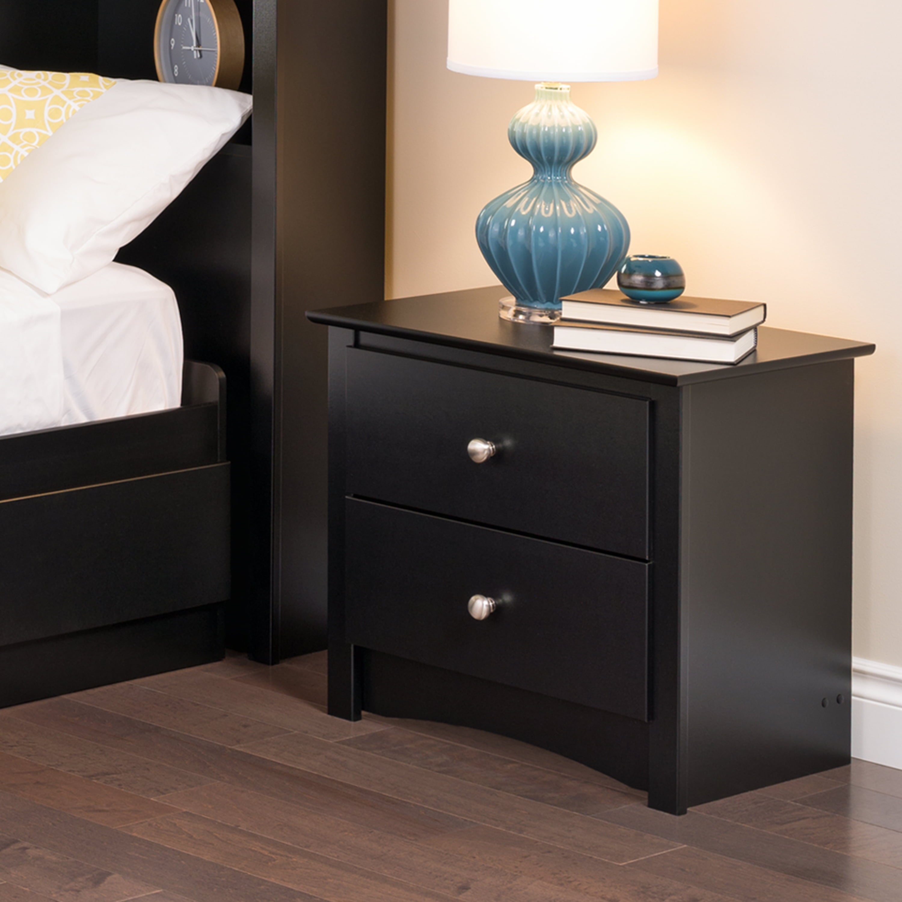 Prepac Sonoma Modern 2 Drawer Bedroom Nightstand, Black
