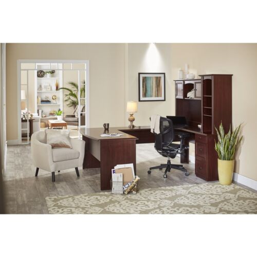 Realspace Broadstreet 65"W Contoured U-Shaped Desk, Cherry