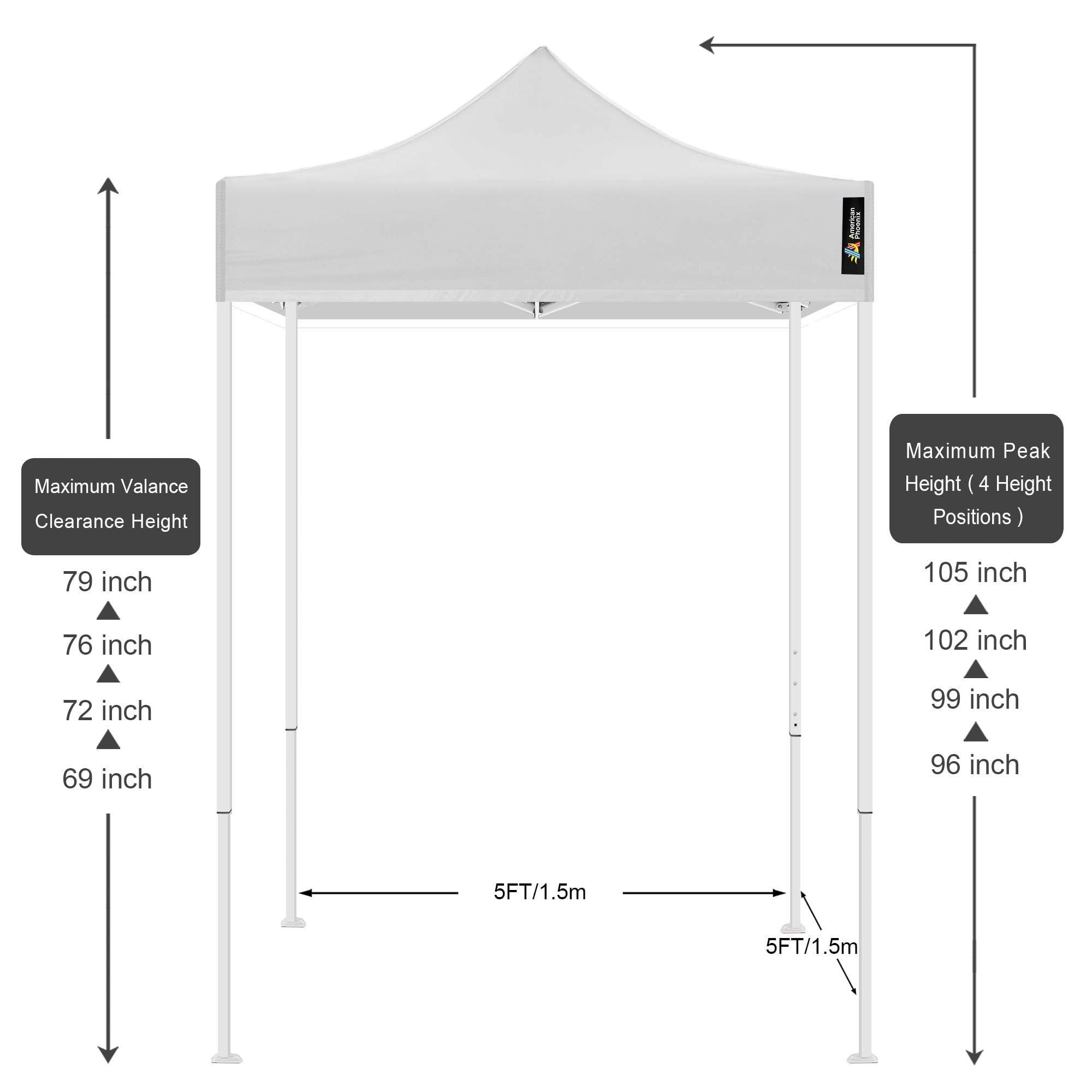 American Phoenix 5x5 ft White Pop up Canopy Tents Portable Outdoor Sun Shelter