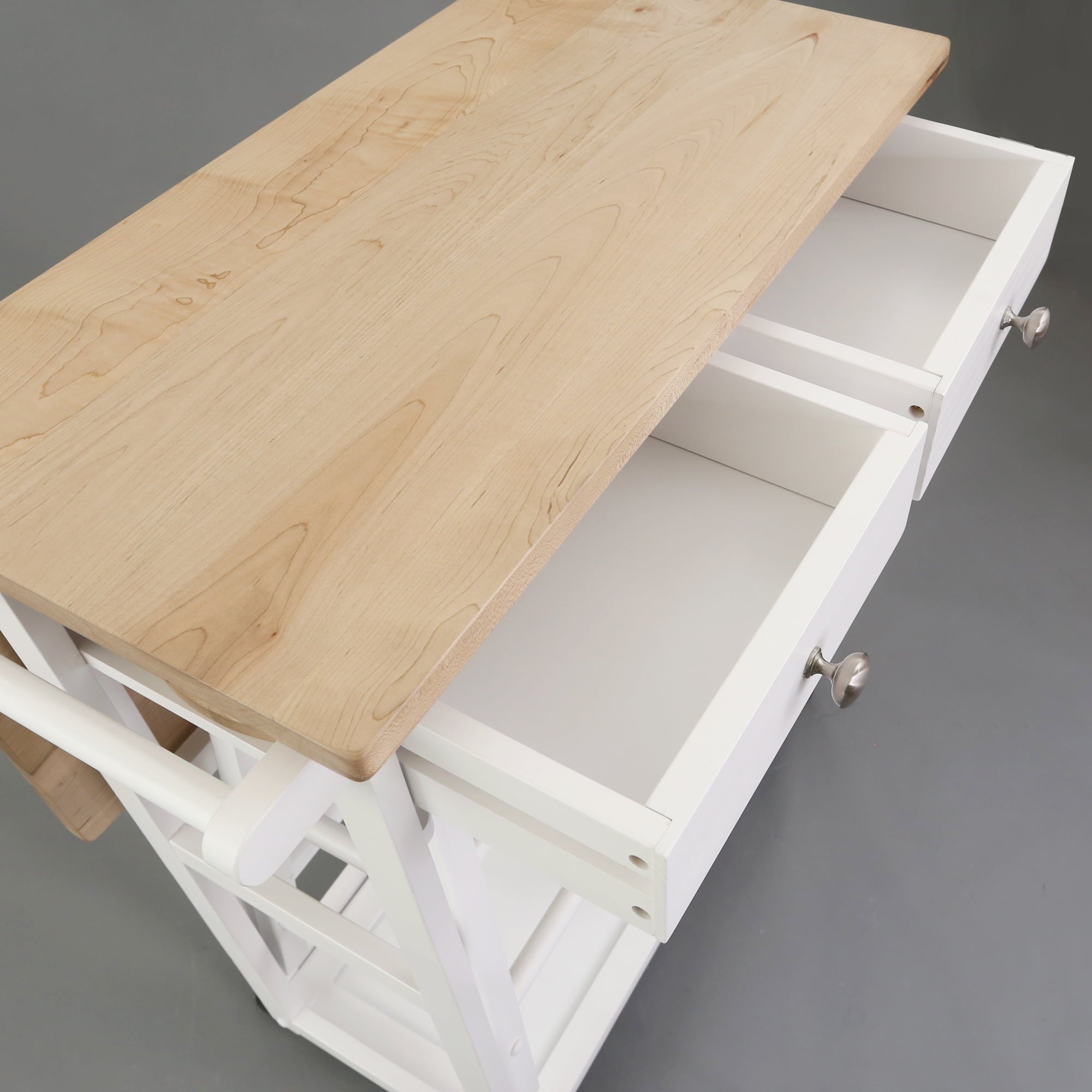 Breakfast Cart with Drop-Leaf Table, American Maple Top, Square - White