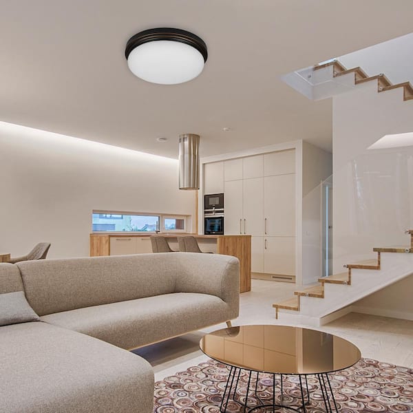 Chilton 15 in. Light Oil-Rubbed Bronze Adjustable CCT Integrated LED Flush Mount with Glass Shade