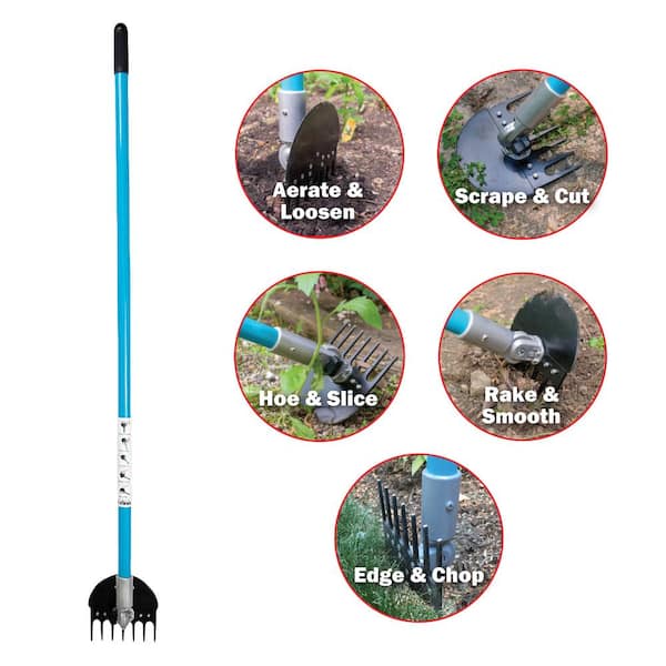 Yard-X 61 in. 7-Tine Fiberglass Handle 5 in 1 Garden Tool Cultivator