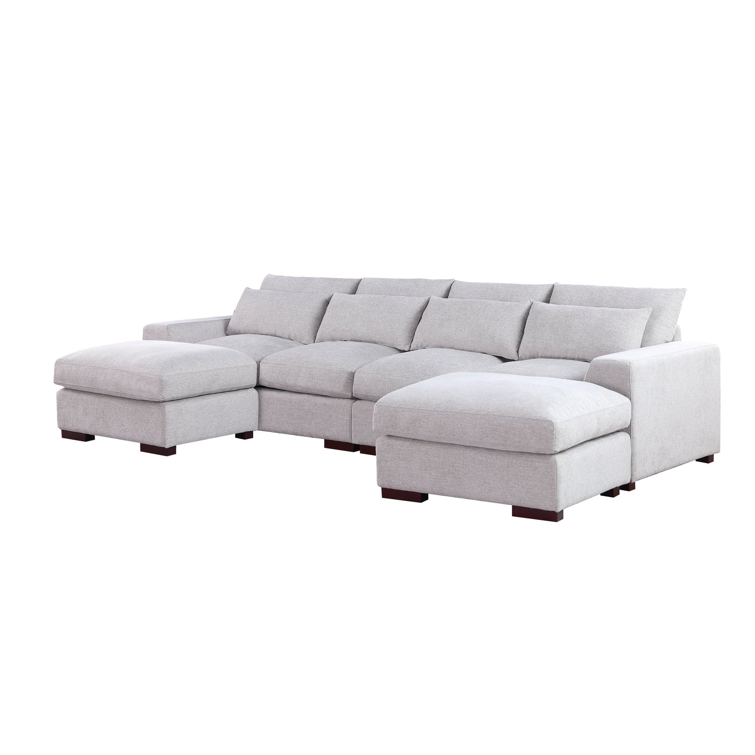 Devion Furniture Reversible Modular Sectional Fabric Sofa & Chaise With Two Ottoman-Light Gray