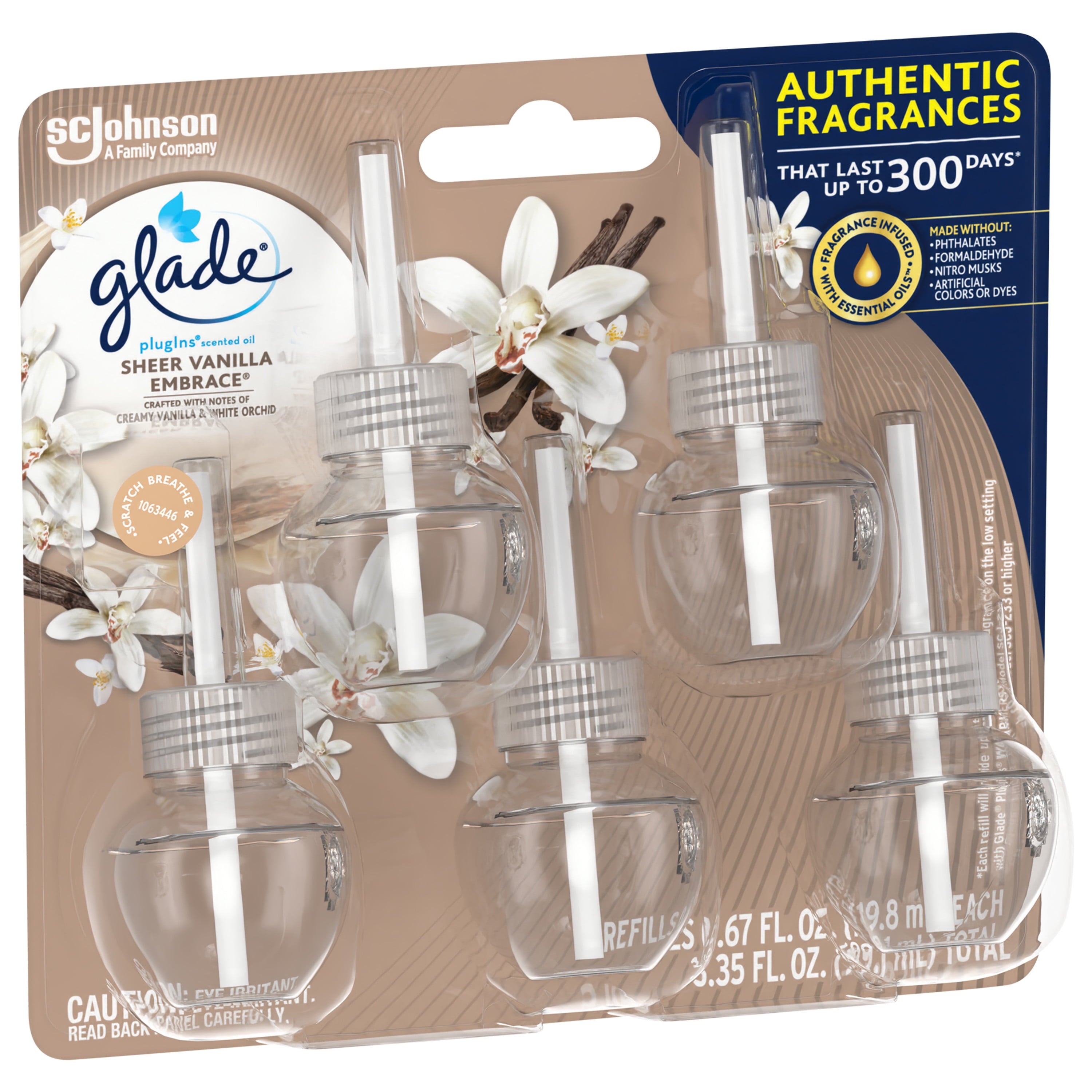 Glade PlugIns Scented Oil 5 Refills, Air Freshener, Sheer Vanilla Embrace, 5 x 0.67 oz