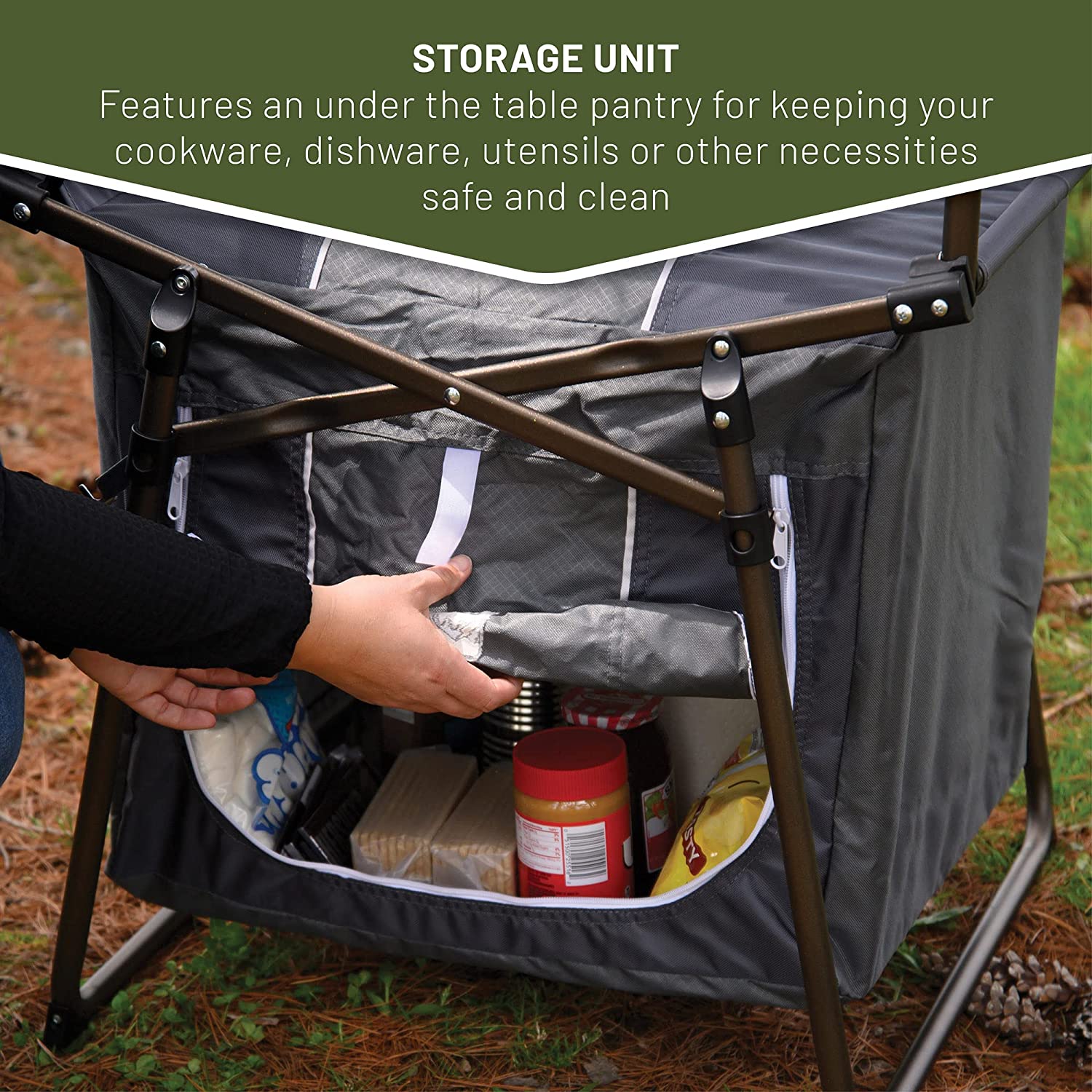 Folding Kitchen Lightweight Portable Aluminum Storage and Carry Bag, Camp Cook Station, Foldable Grill Table for BBQ, Picnic, Backyard, 42.13X13.58X31.3/33.46 inches, Gray