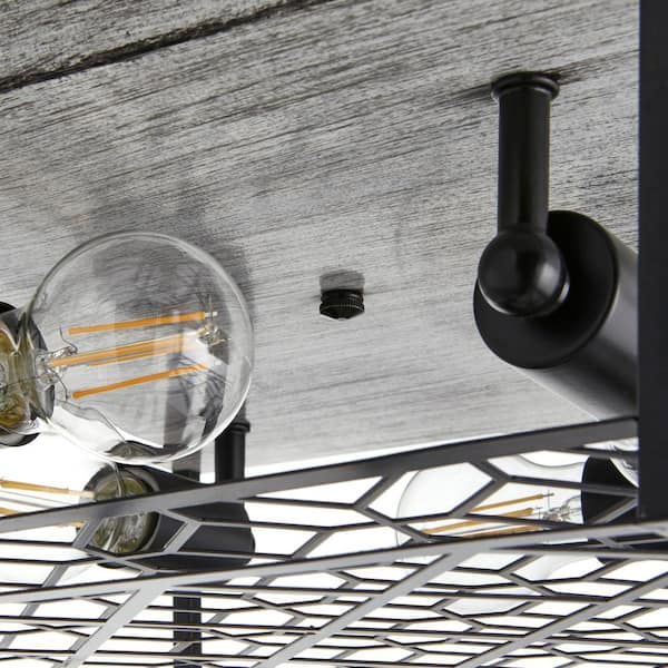 Heather Glen 12.4 in. 4-Light Black Square Flush Mount, Industrial Ceiling Light