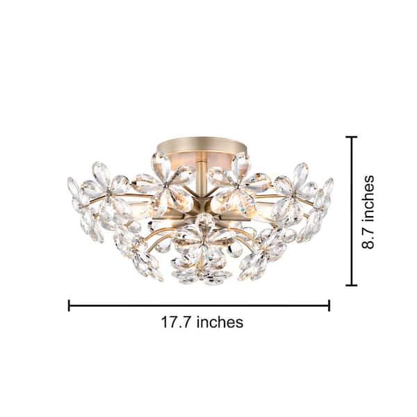 Teresa 17.7 in. 6-Light Brushed Silver-ish Champagne Flower Crystal Flush Mount with No Bulbs Included